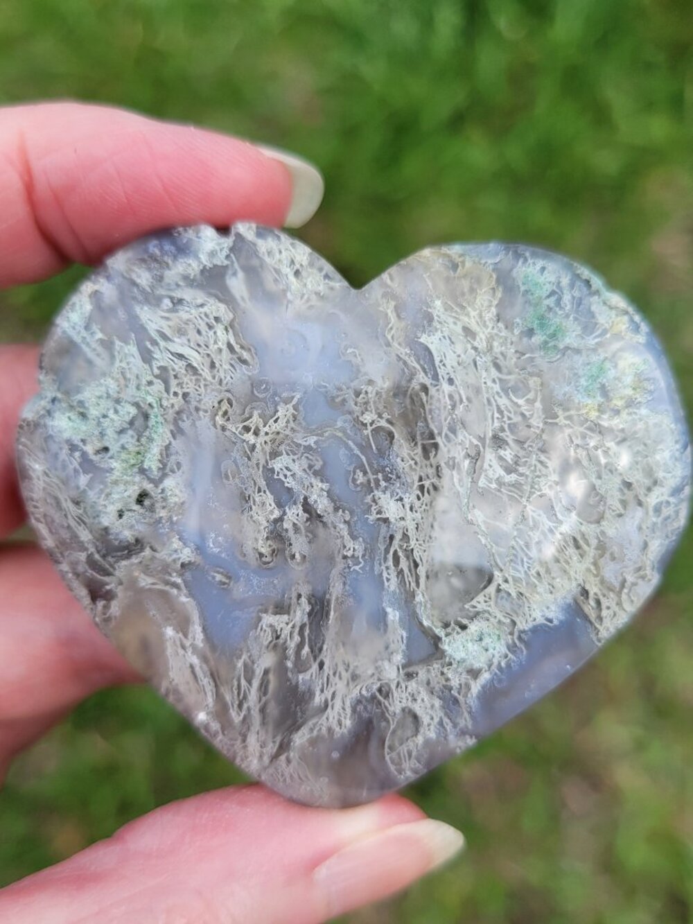 Moss Agate Heart Palm Stone  (MA323)